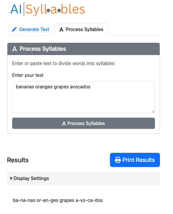 Process Syllables Example